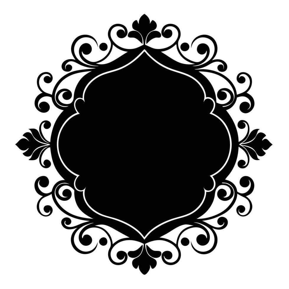 black and white floral frame with scroll design vector
