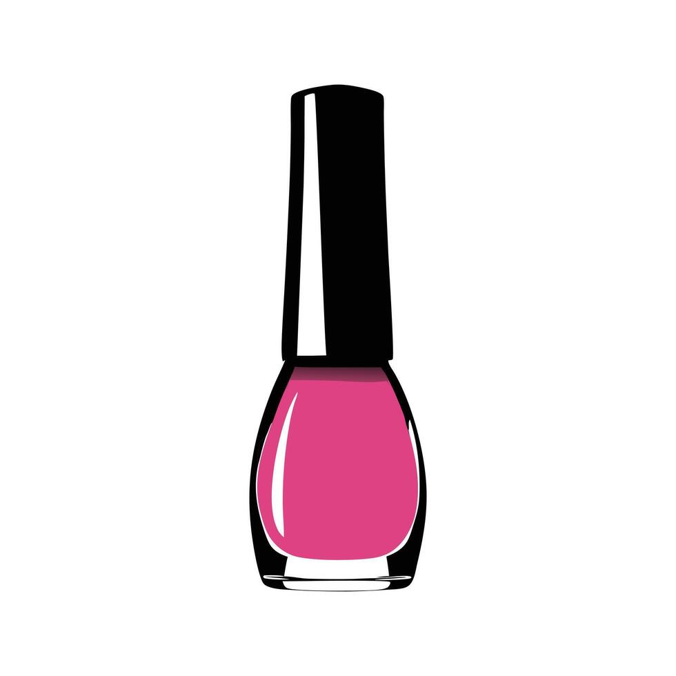 a pink nail polish bottle with a black cap vector