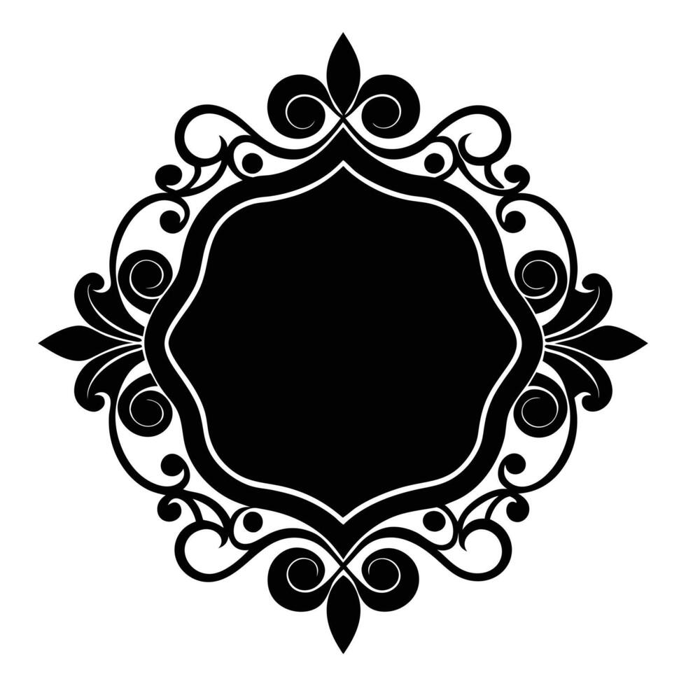 black and white floral frame with a black border vector