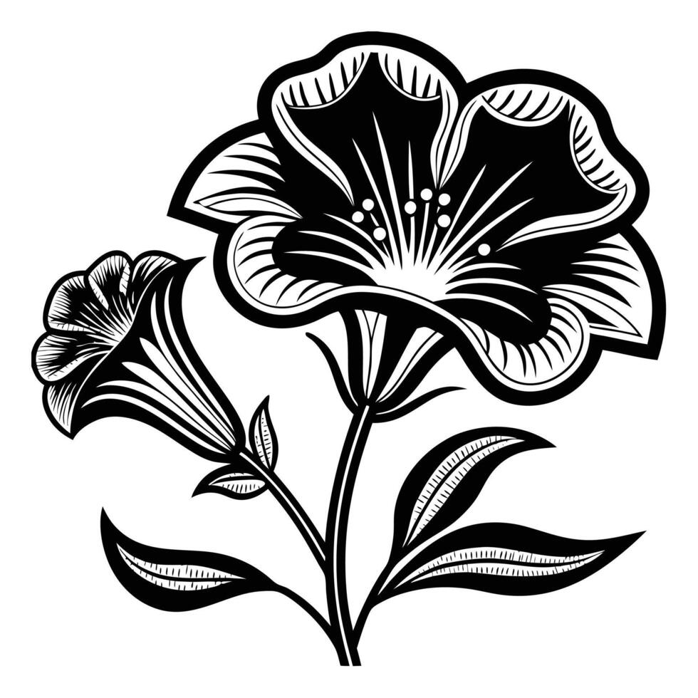 a black and white drawing of a flower. vector