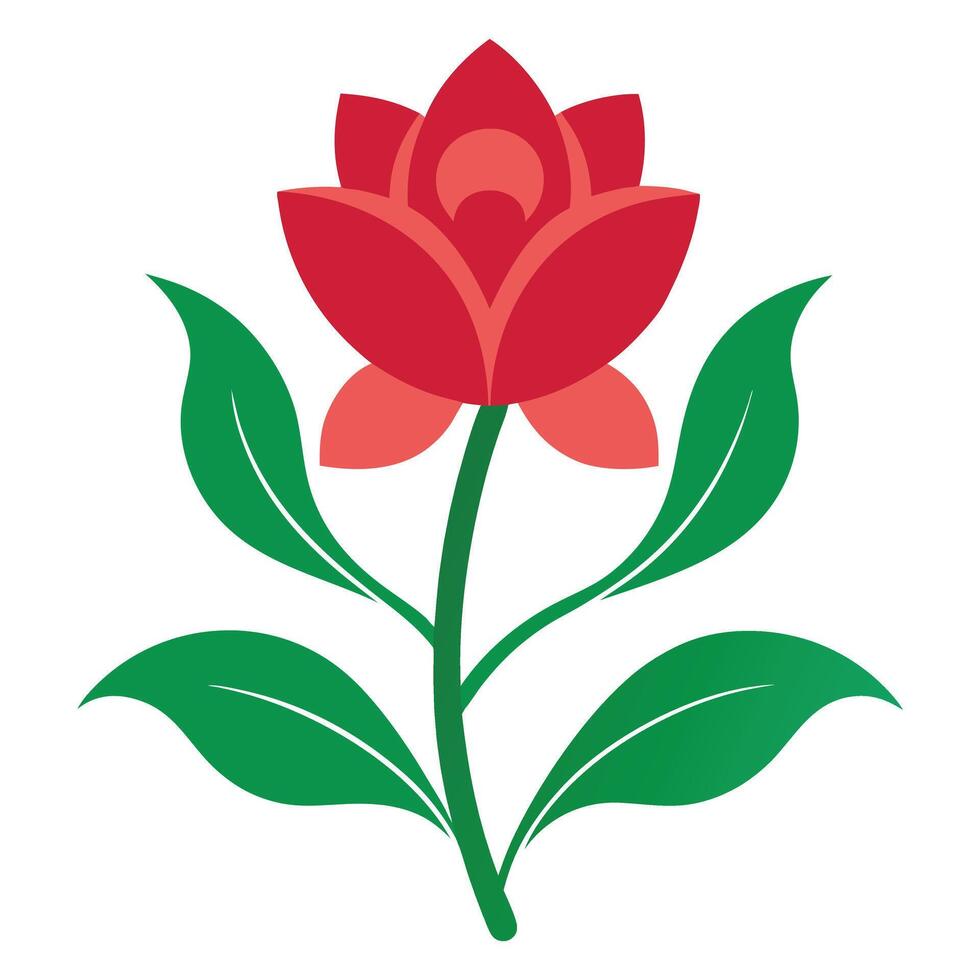 a red flower with green leaves on a white background vector