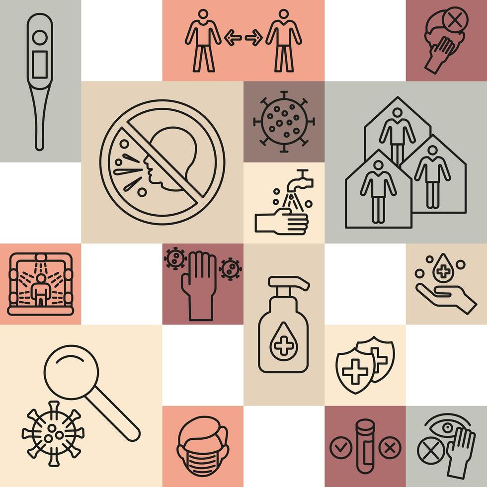 Icons related to the virus and its treatment. Virus and its treatment. Bright illustration for banners and advertising. vector