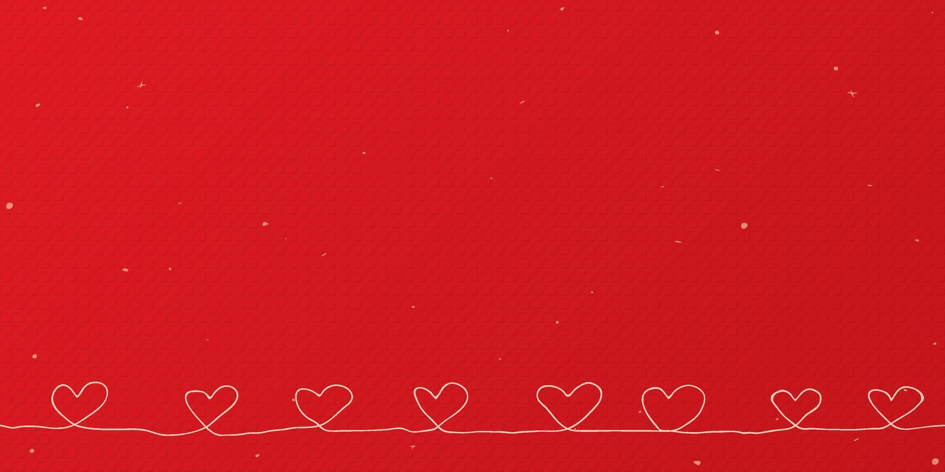 Minimalist heart shape doodle continuous line on bond paper red color background graphic illustration. vector