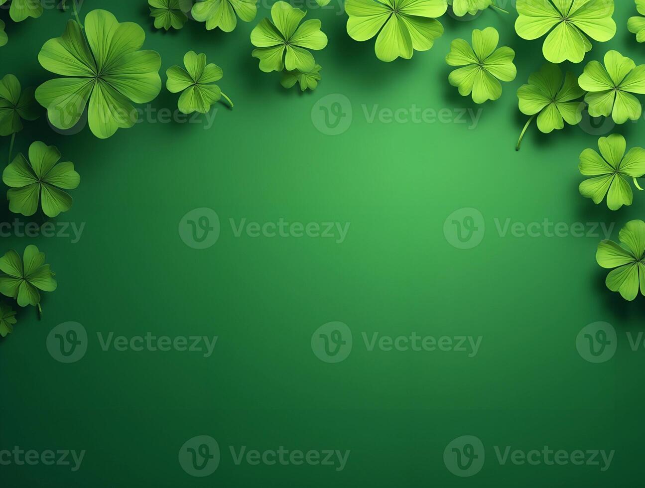 Green abstract St Patricks day background with sparkling shamrock shapes. Background with lucky leaf clover for St Patrick's day celebration. Green shamrock wallpaper. photo