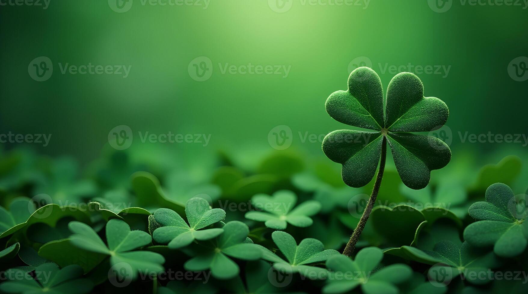 Festive St. Patrick's Day Banner, abstract St Patrick background with clover on green backdrop. Background of green clovers against a green background for a Saint Patrick's Day themed advertisement. photo