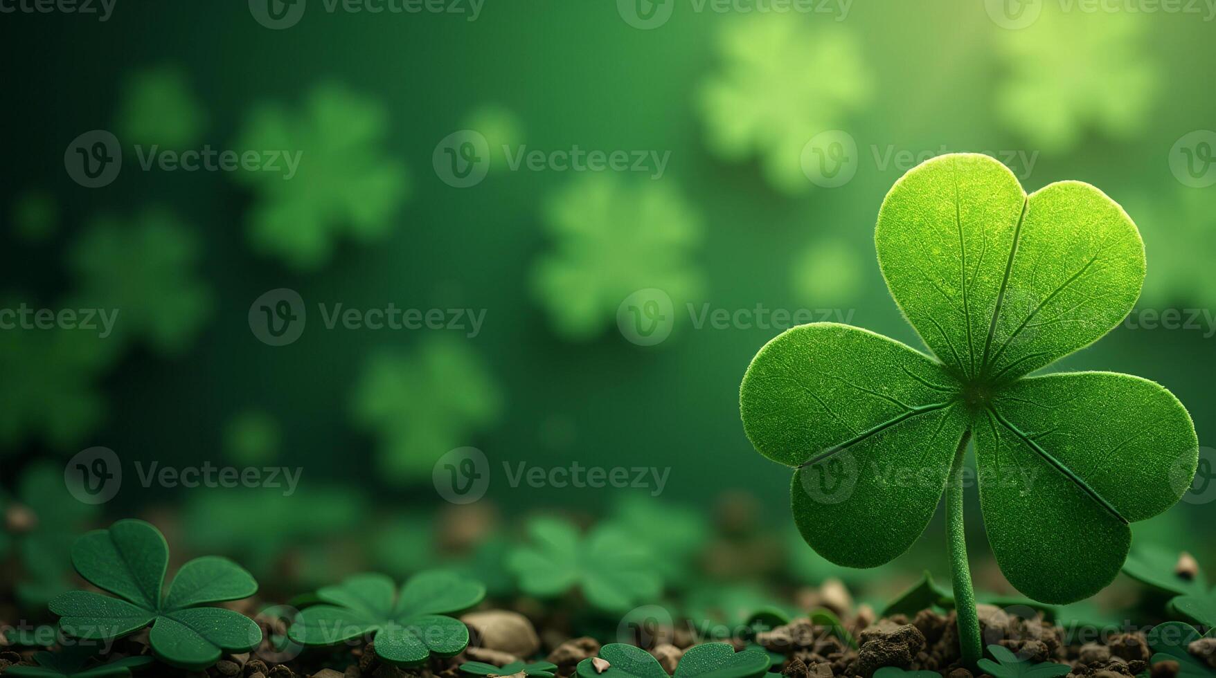 St Patrick's Day background featuring a shamrock on a green backdrop. Concept of luck and St. Patrick's Day, green background for Saint Patrick's day advertisement photo