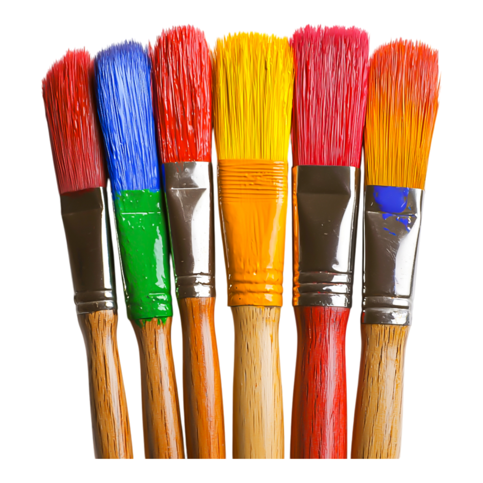 Vivid Paint Brushes with Bright Bristles in a Colorful Display png