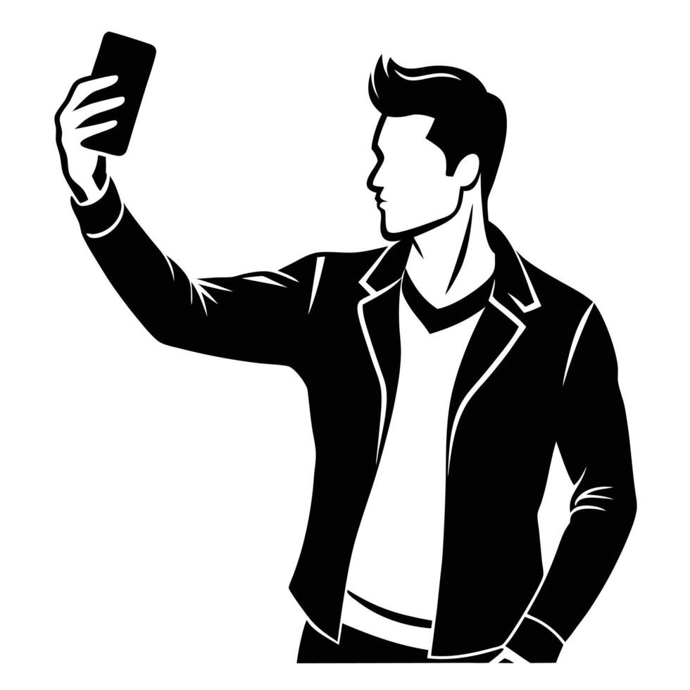 Selfie-Taking Man Silhouettes vector