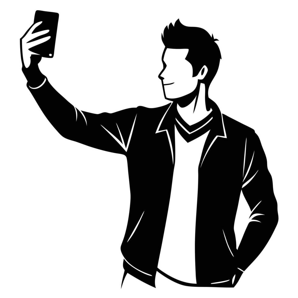 Man Holding Phone Silhouette vector