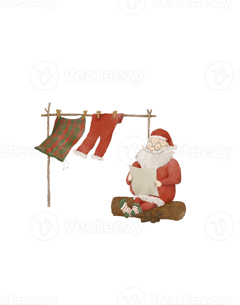Santa Claus reading a letter in a snowy forest png