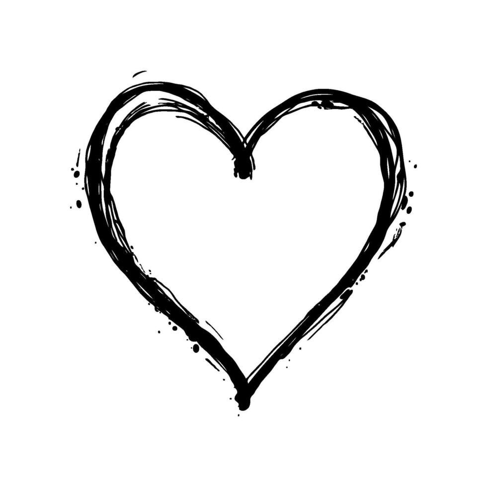 Black brushstroke heart sketch, hand-drawn style on simple white background, representing love, creativity, and minimalism. Valentine's day illustration. vector