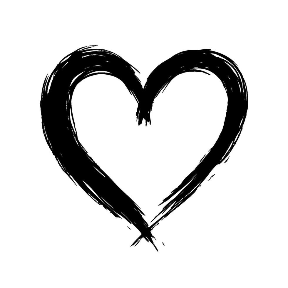 Black hand-painted brushstroke heart on a clean white background, symbolizing love and simplicity in artistic style. Valentine's day illustration. vector