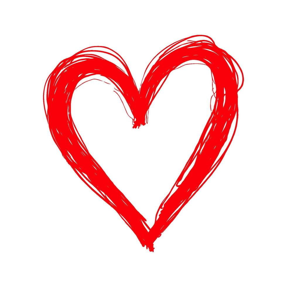 Hand-drawn red heart with bold brush strokes on a plain white background, symbolizing love, passion, and affection. Valentine's day illustration. vector