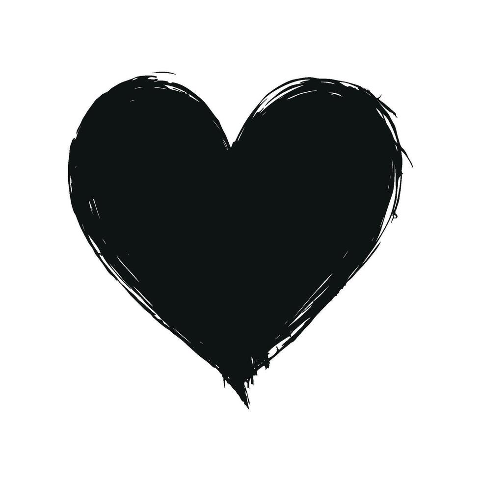A roughly sketched black heart shape with uneven edges on a clean white background, symbolizing love and imperfection. Valentine's day illustration. vector