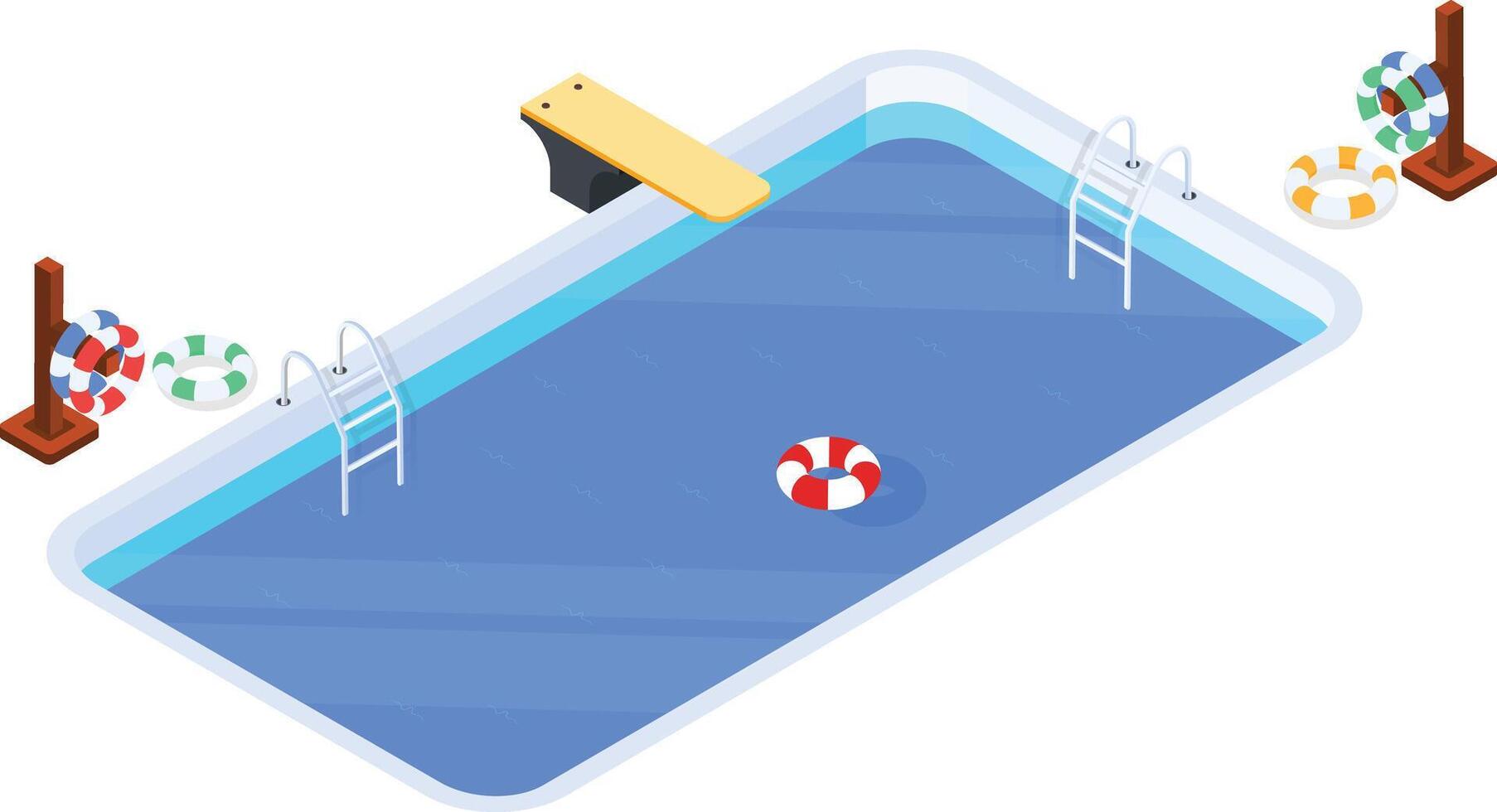 3D Swimming Pool Illustration with Diving Board and Lifebuoys vector