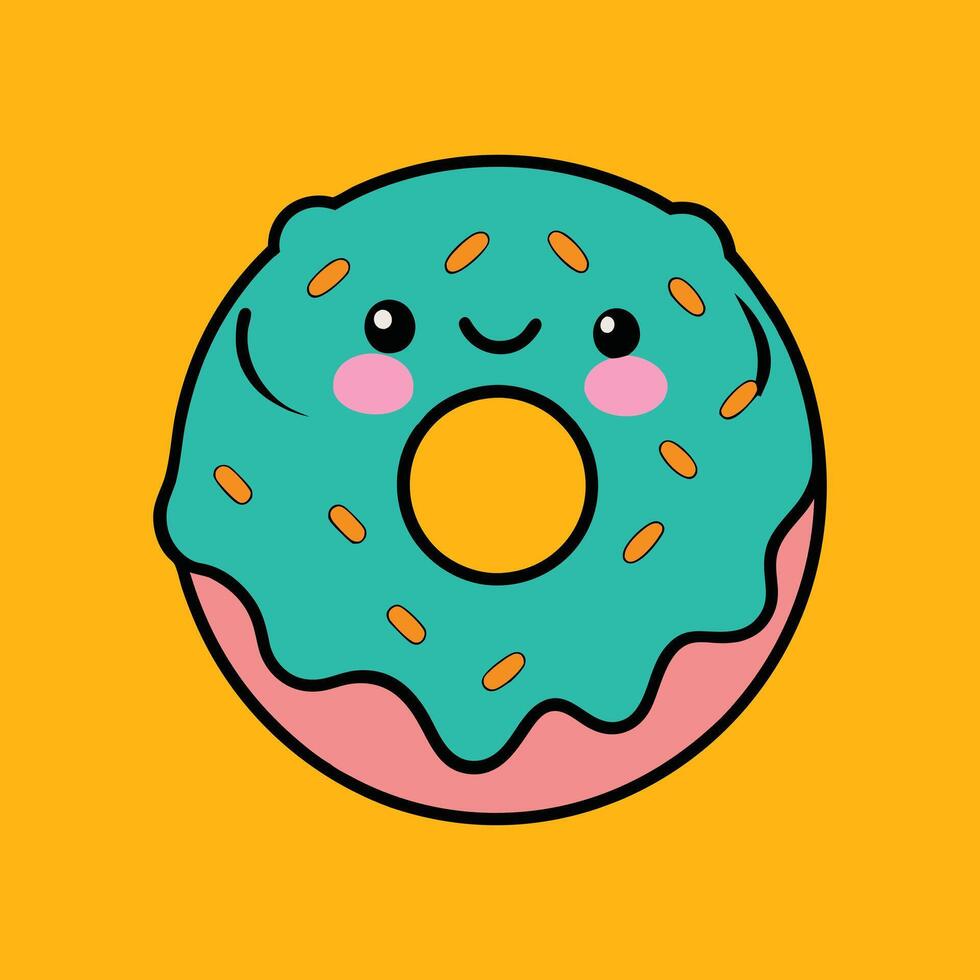 Happy Kawaii Donut Cartoon Illustration Design vector