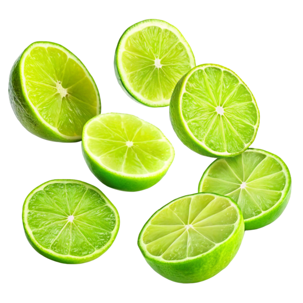 Juicy Lime Slices Falling Refreshing Citrus Burst png
