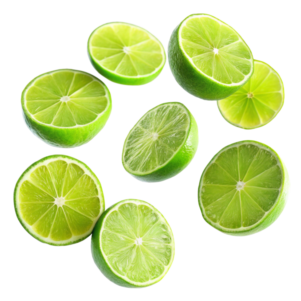Juicy Limes Falling Fresh Citrus Burst Vibrant Green Refreshing png