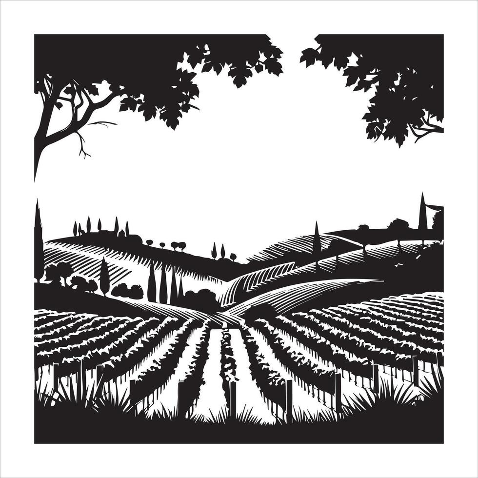 Vineyard Artwork Showcasing Nature Tranquility vector