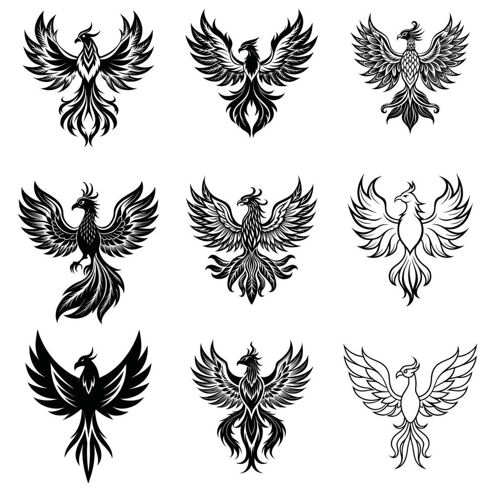 Legendary Phoenix Bird Mythology Artwork Collection vector