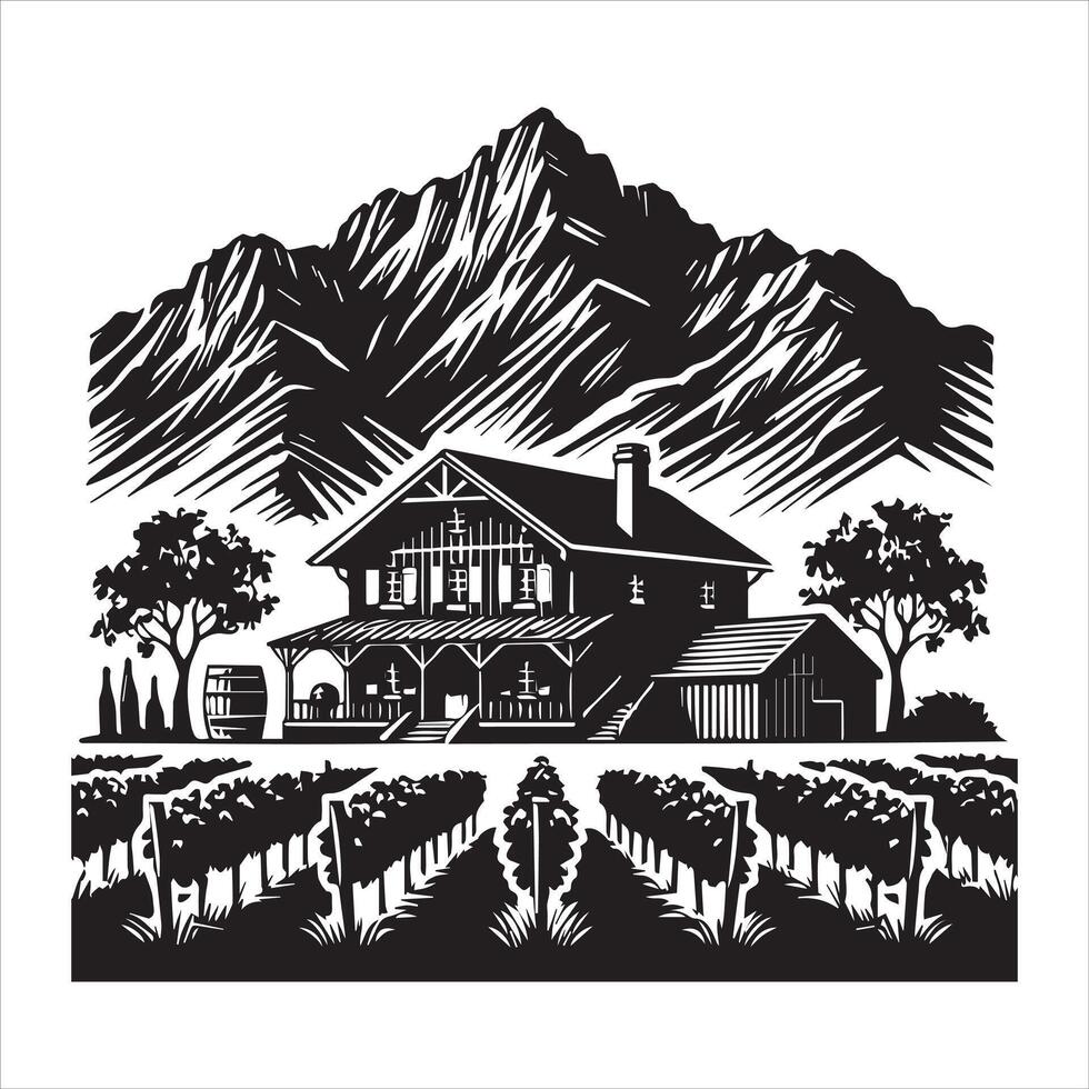 Elegant Vineyard Illustration for Wine-Themed Creation vector