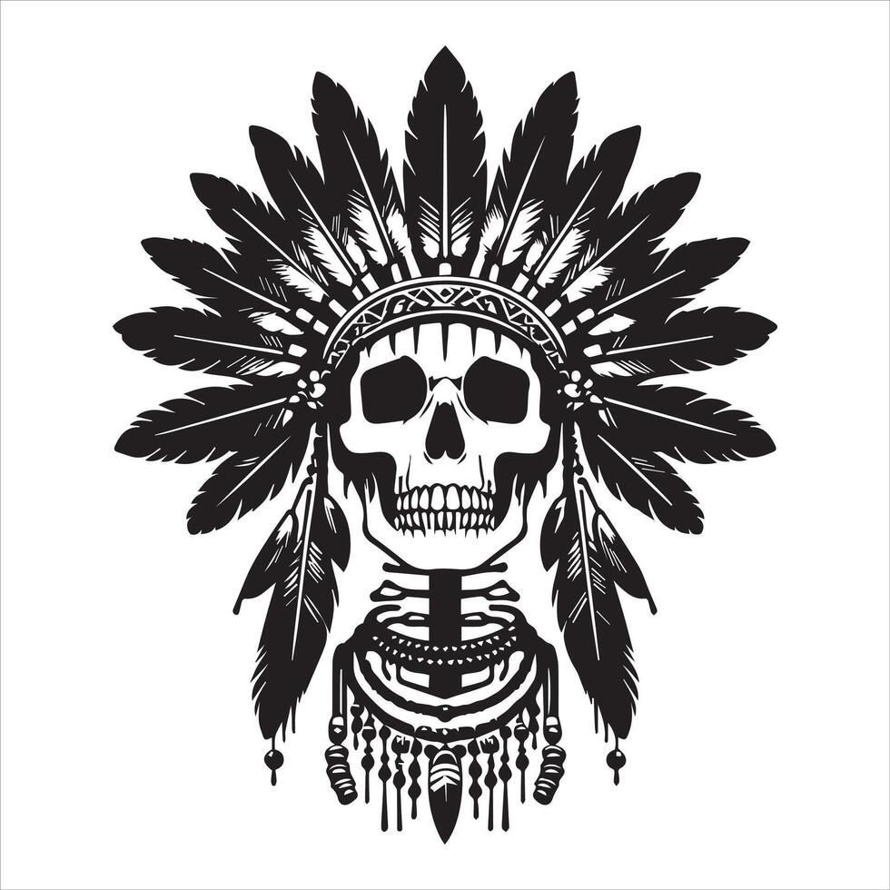 Tribal Art Skull Design Featuring Native American Headdress vector
