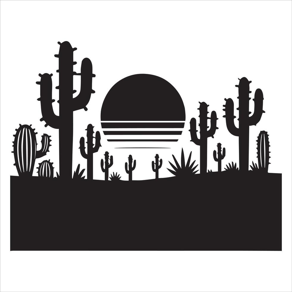 Hand-drawn Desert Cactus Scene for Graphic Design vector