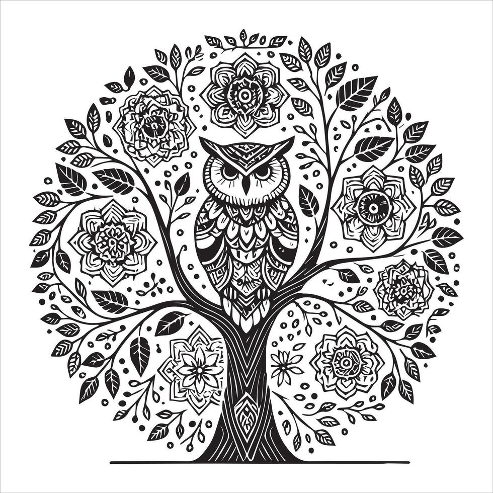 Owl Bird Mandala Design with Sacred Geometry vector