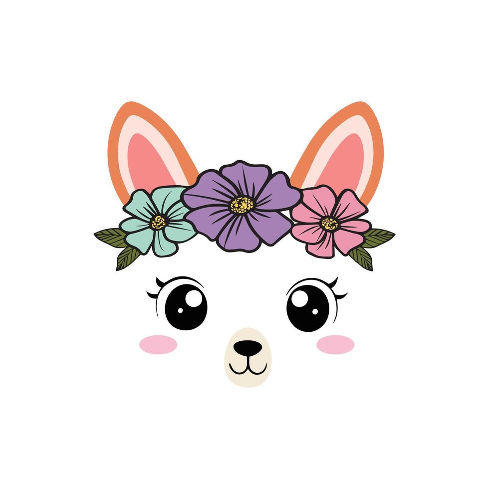 Llama Face with Soft Pastel Flower Crown vector