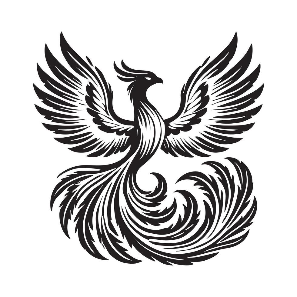 Phoenix Bird Illustration Reflecting Mythological Splendor vector