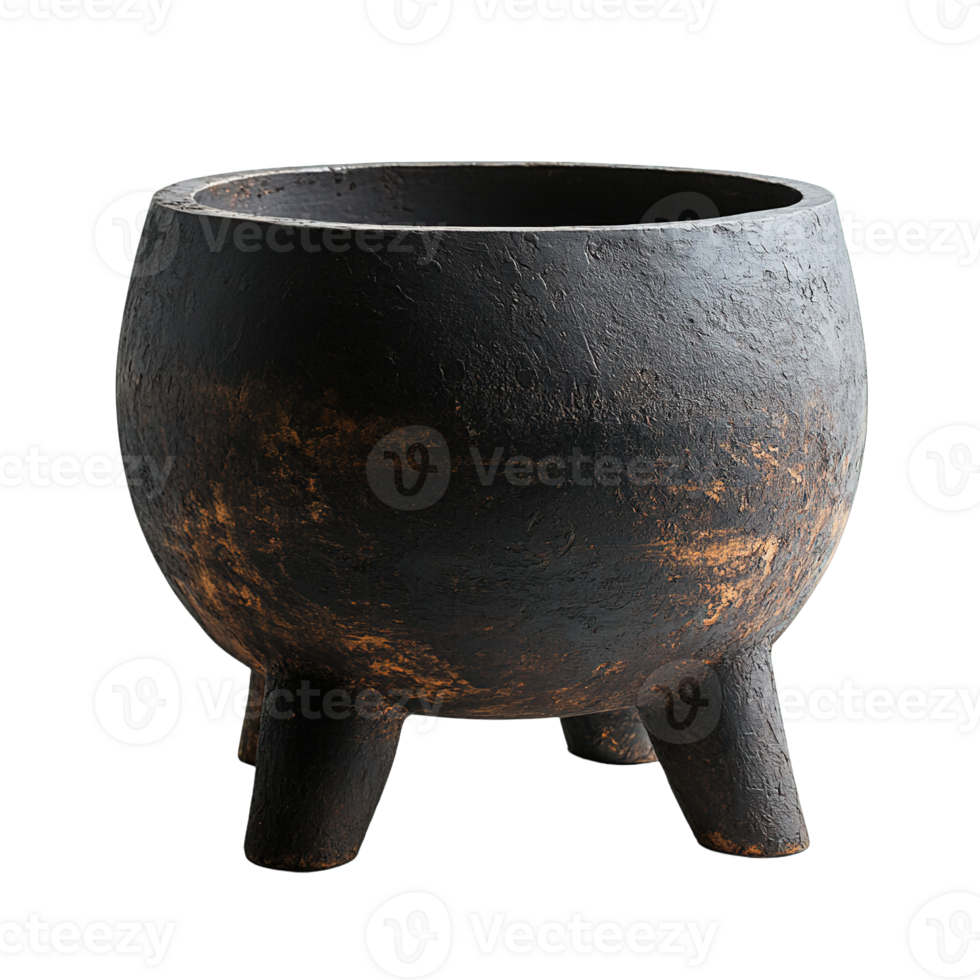 Classic Cast Iron Cauldron with Wide Opening and Aged Appearance on Transparent Background png