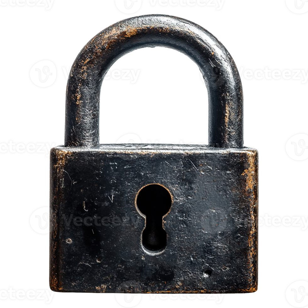 Traditional Padlock with Rectangular Body and Rustic Appearance Isolated on Transparent Background png