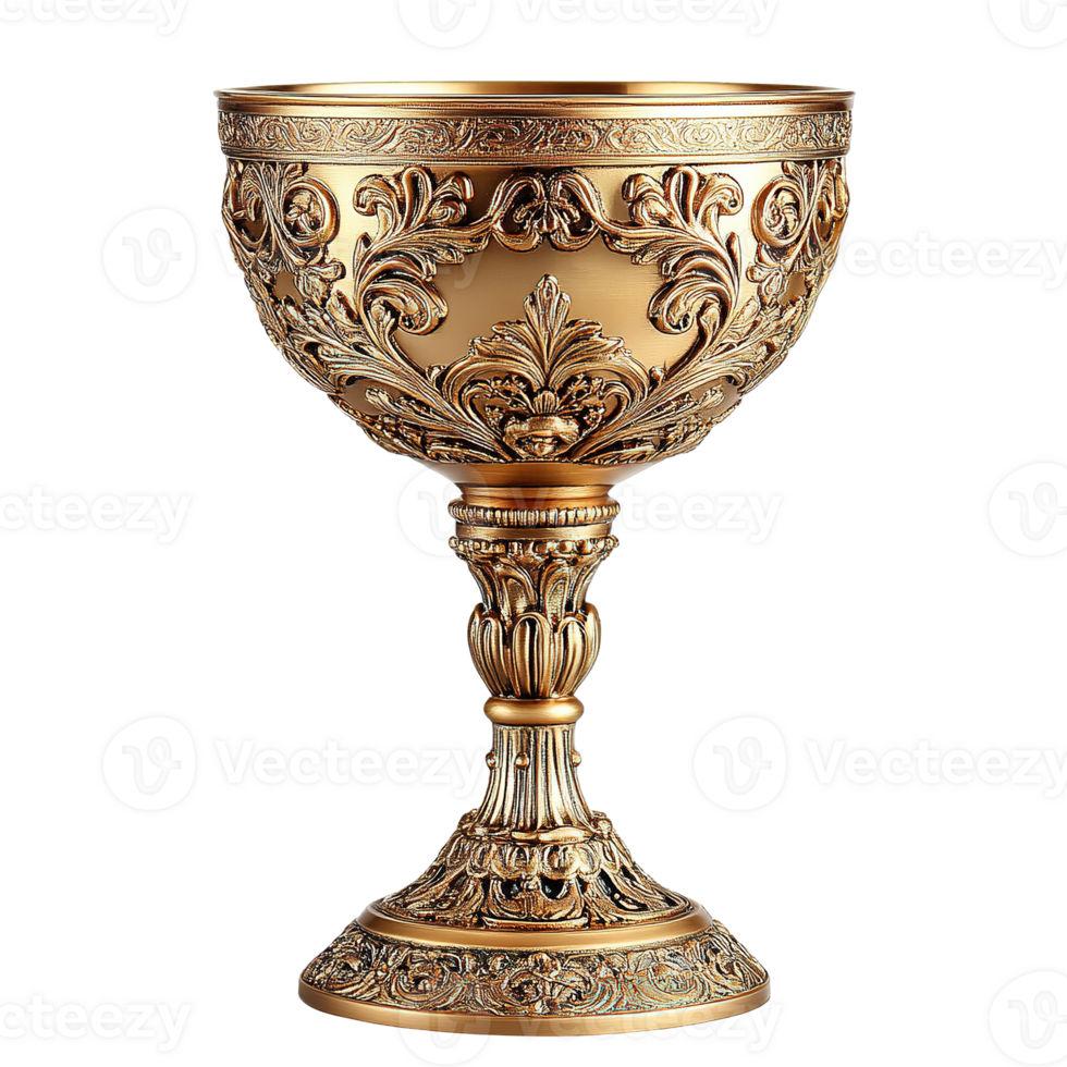 Masterfully Crafted Golden Chalice with Intricate Designs Isolated on Transparent Background png