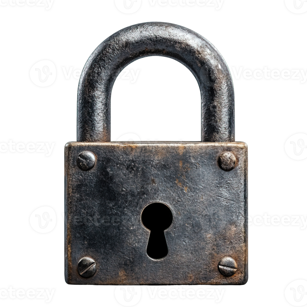 Charming Rustic Padlock with Rectangular Design and Metal Finish Isolated on Transparent Background png