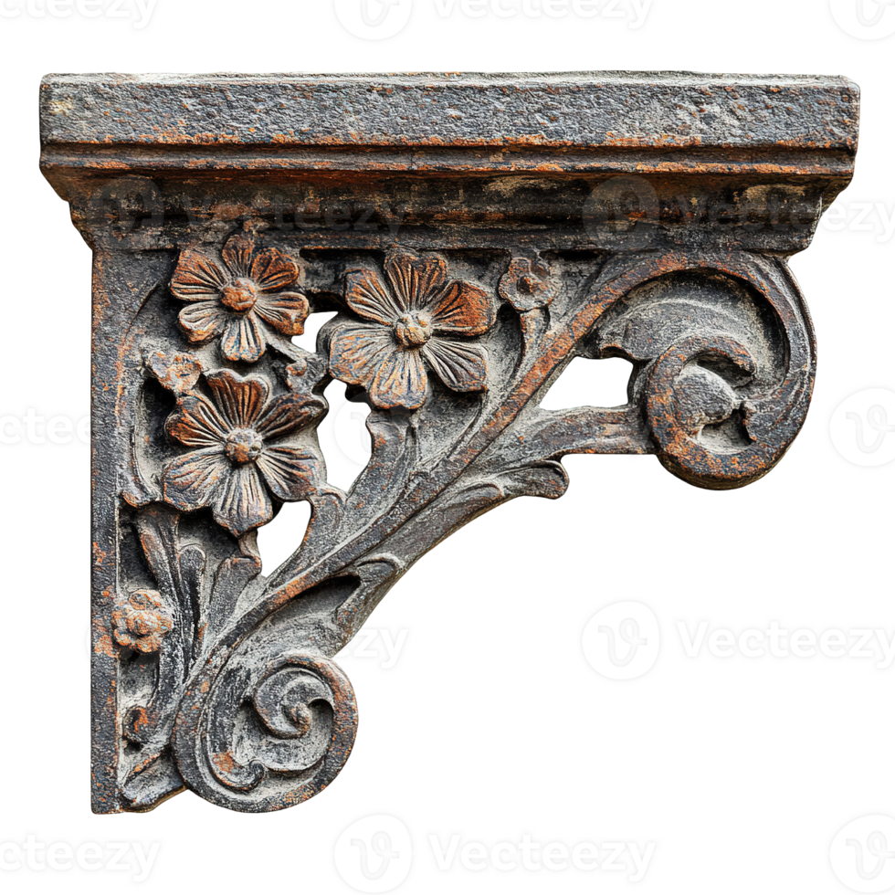 Intricate Metalwork Bracket with Flowering Scrolls png