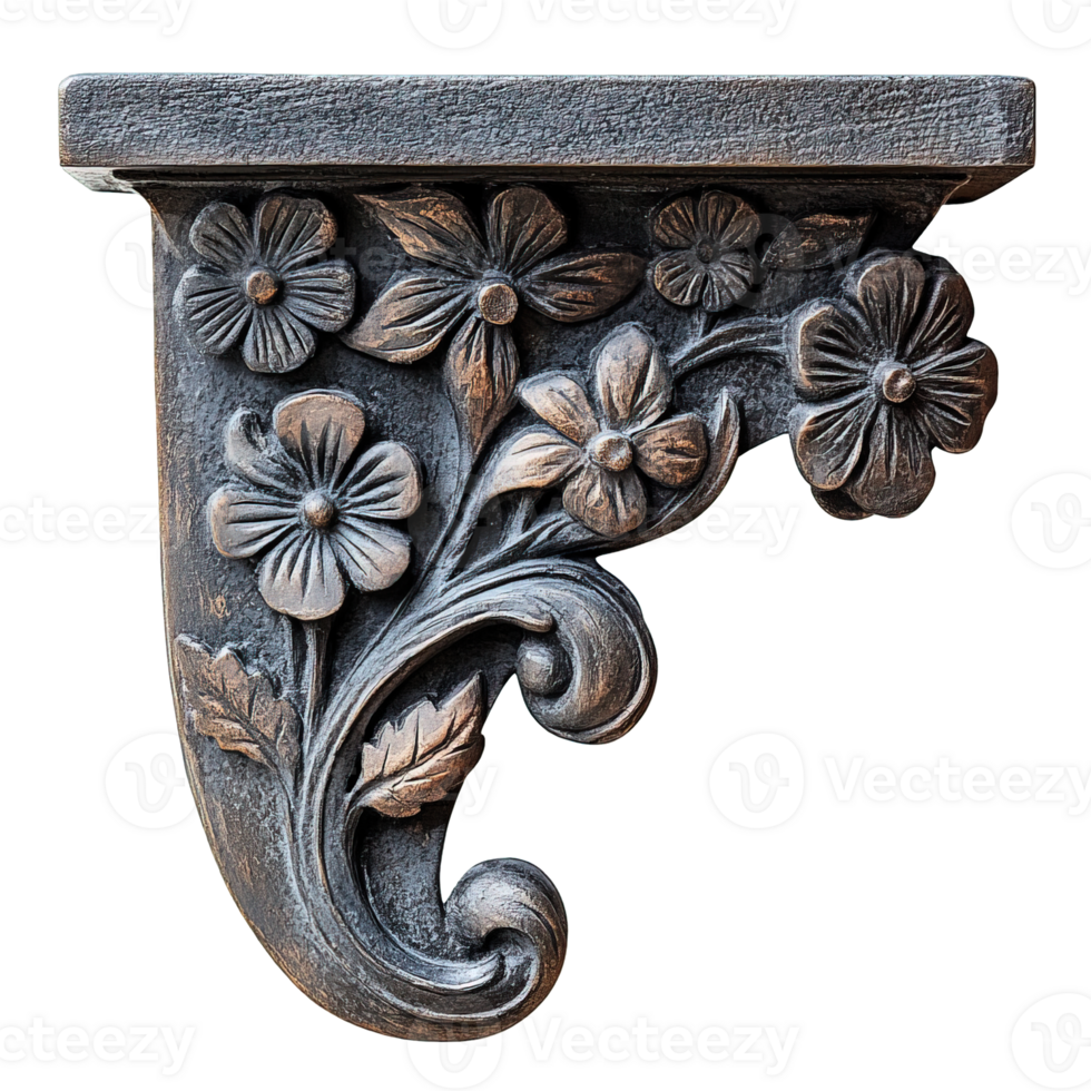 Floral-Themed Iron Support Bracket Showcasing Elegant Victorian Craftsmanship png