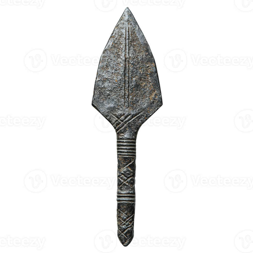 Old-Fashioned Iron Arrowhead with Detailed and Ornate Designs on Transparent Background png