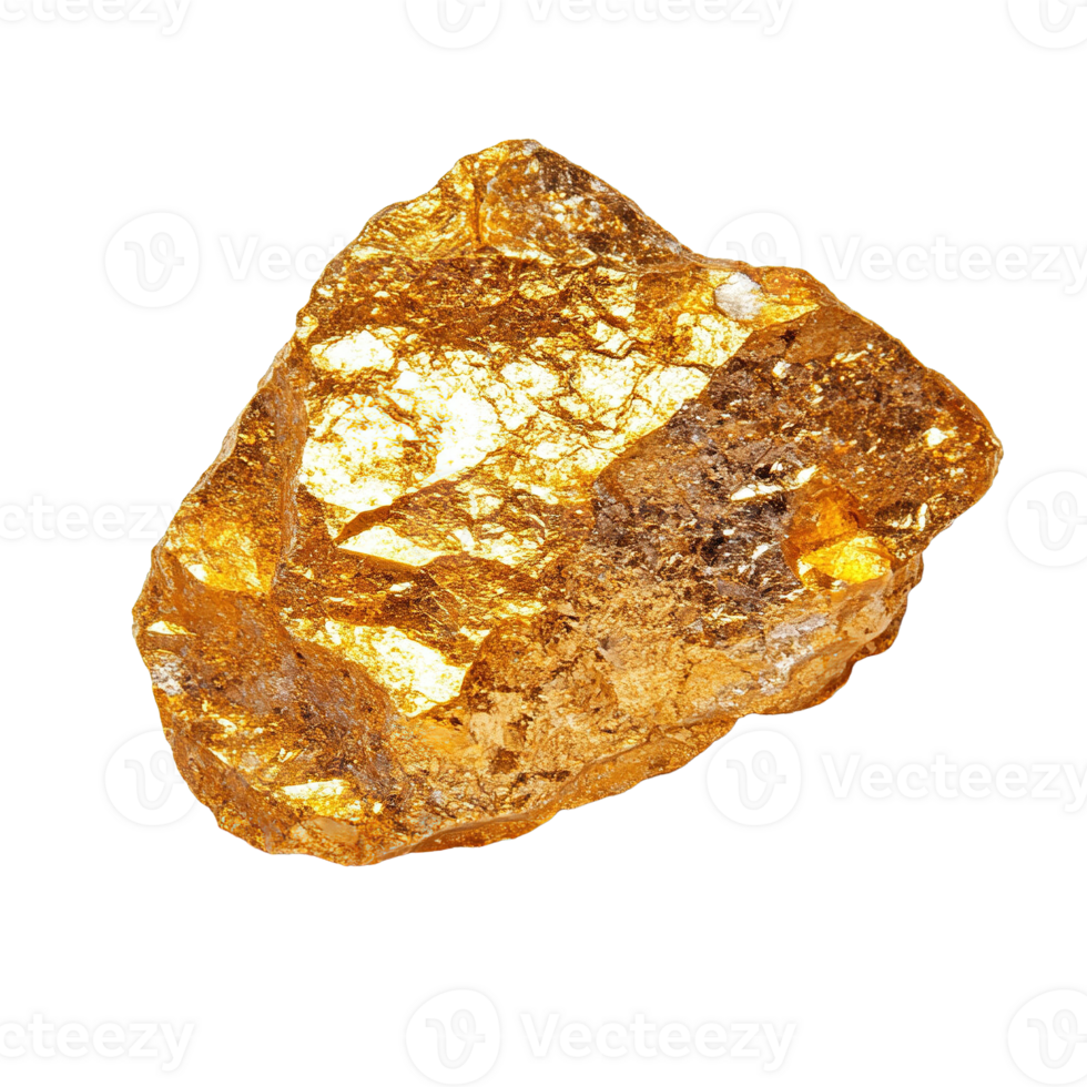 Natural Gold Nugget with Shiny, Metallic Surface and Irregular Shape Isolated on Transparent Background png
