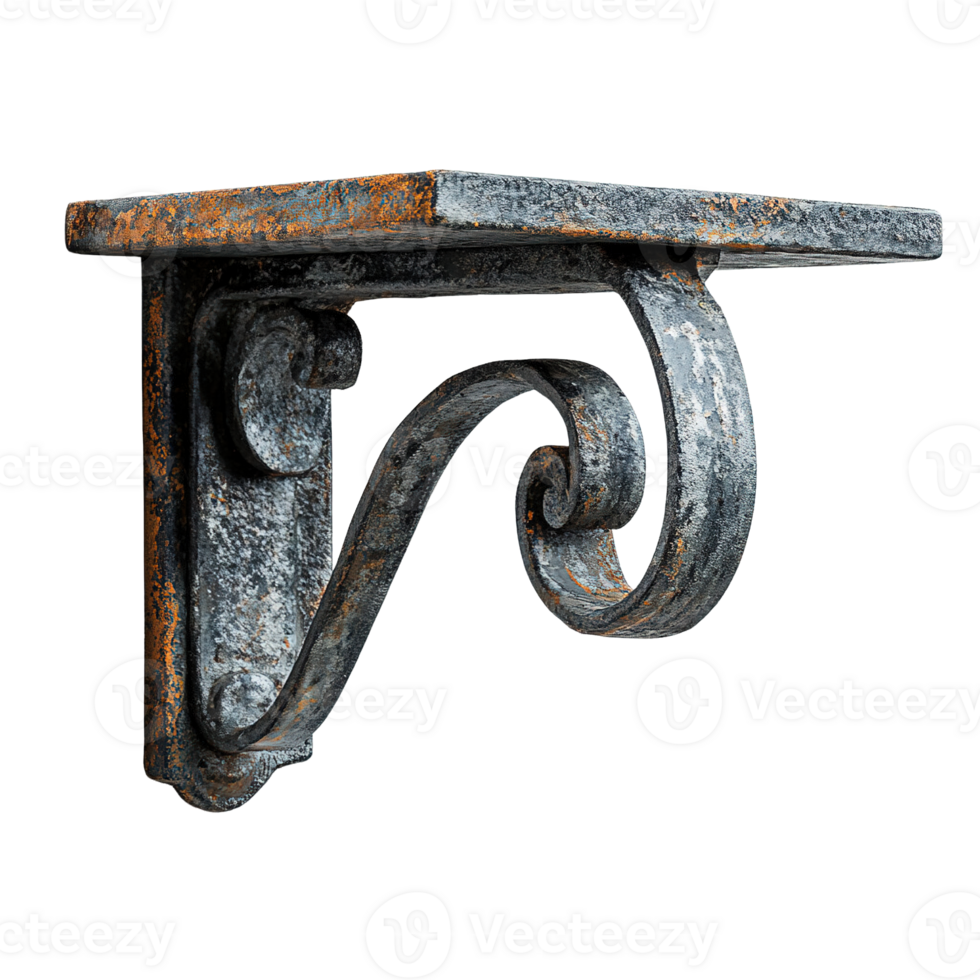 Sophisticated Rustic Wall Bracket with Antique Design and Weathered Finish on Transparent Background png
