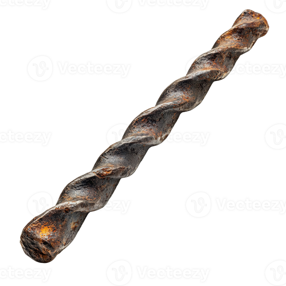 Oxidized Twisted Metal Rod with Helical Pattern on Transparent Background png