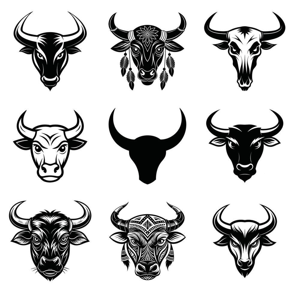 Intricate Bull Head Illustration Set for Professional Use vector