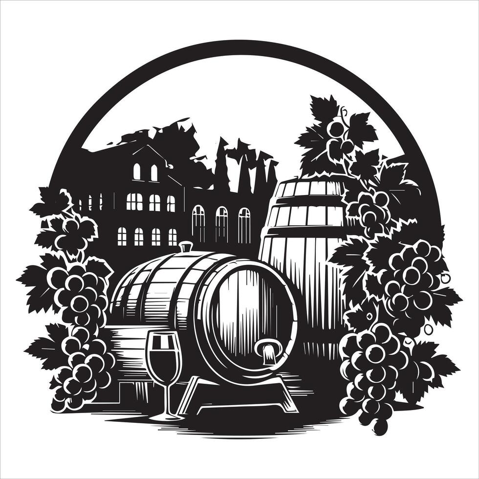 Winery Vineyard Scene Graphic for Artistic Flair vector