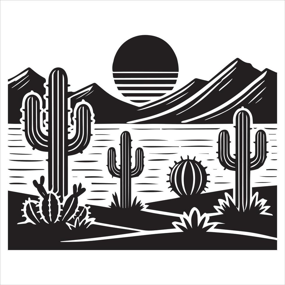 Desert Cactus Scene Clipart for Creative Project vector