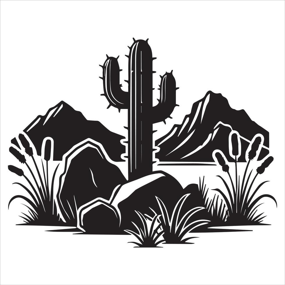 Scenic Desert Cactus Clipart for Nature-Inspired Art vector