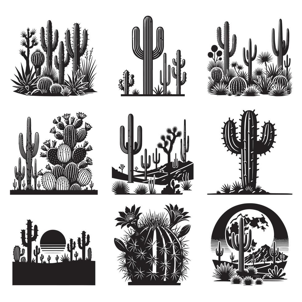 Desert Cactus Scene Clipart Design Bundle for Creative Projects vector