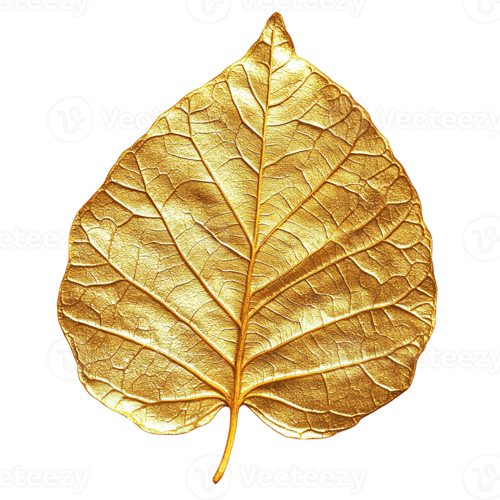 Stunning Golden Foil Leaf with Richly Detailed Veins on Transparent Background png