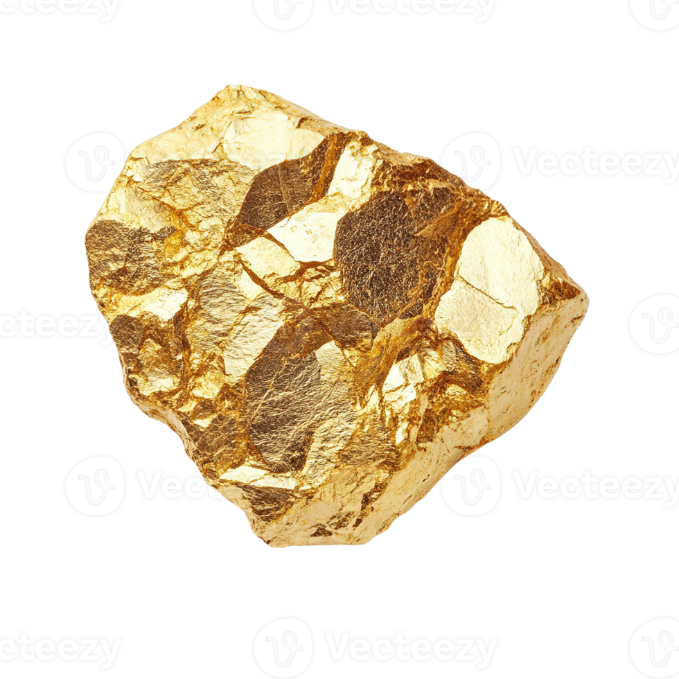 Rough, Irregular Gold Nugget with Bright Golden Appearance Isolated on Transparent Background png