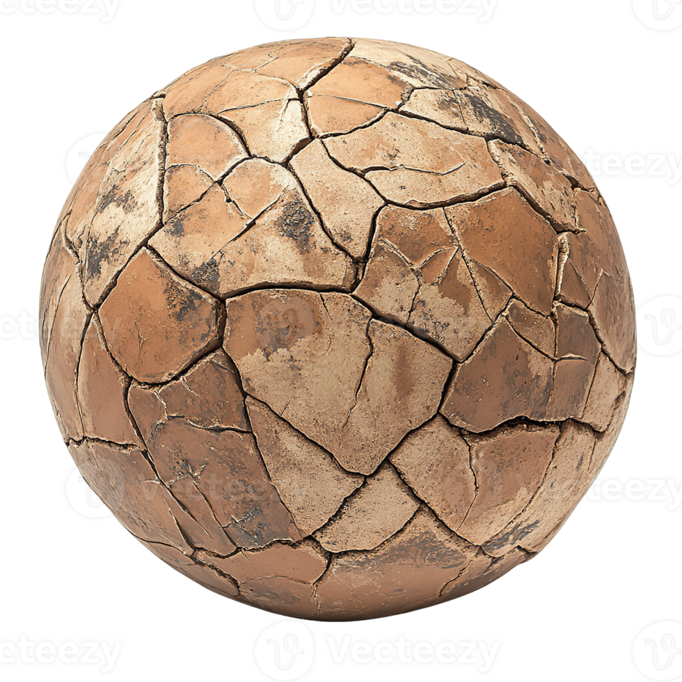 Spherical Terracotta Object with Drought-like Cracks Isolated on Transparent Background png