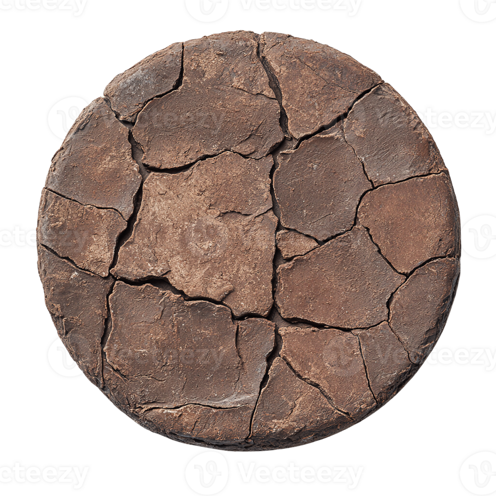Dry Earth Texture in Round Format with Organic Cracking Pattern Isolated on Transparent Background png