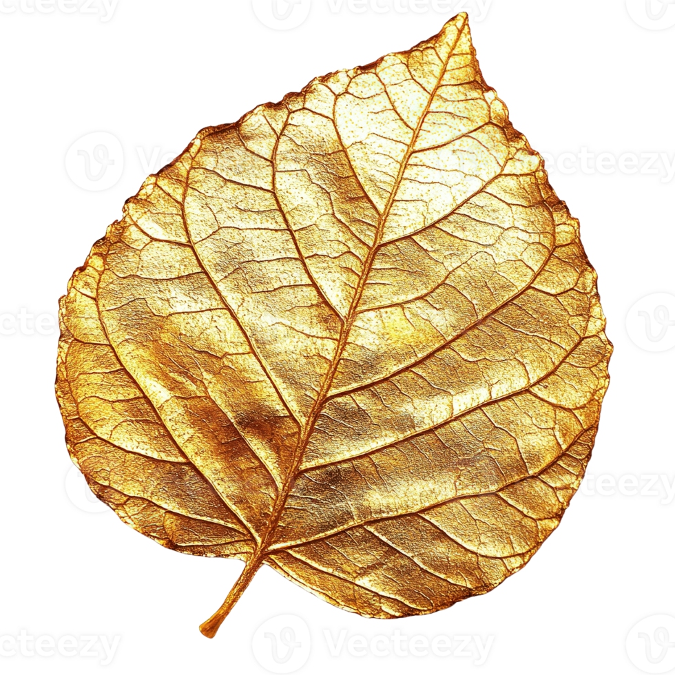 Luxurious Metallic Gold Leaf Design Highlighting Natural Patterns and Texture on Transparent Background png
